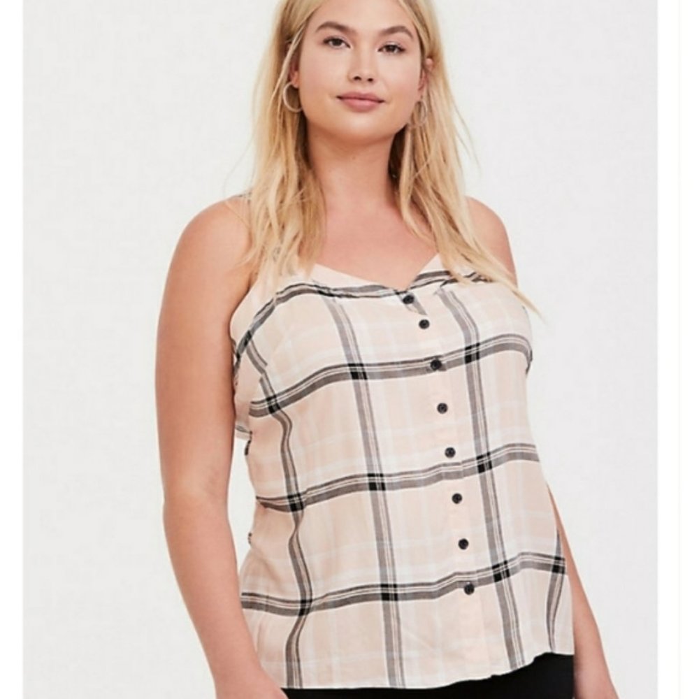 Torrid Light Pink Plaid Sophie Tie Swing Cami 00